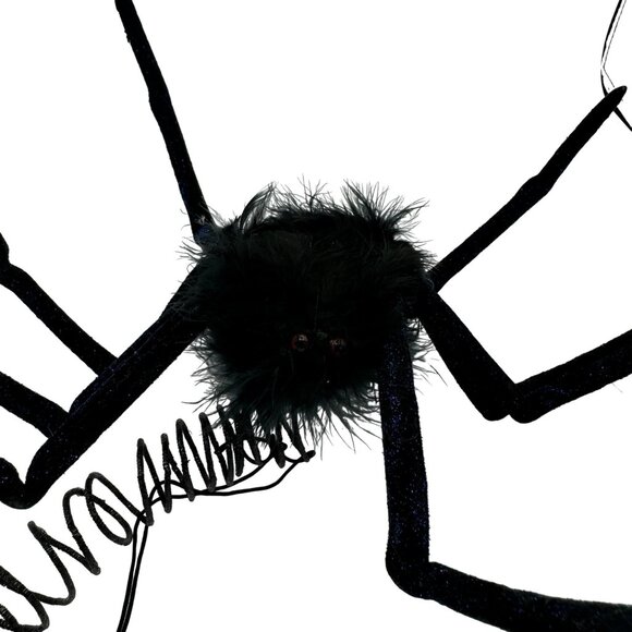 Giant Black Fuzzy Spider Halloween Decoration With Glitter Legs & Spring Coil - Picture 4 of 4